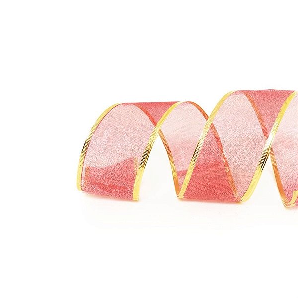 Fita de Natal Voal com Borda Vermelho 6,3cm (Fita para Presente) - 1 Unidade