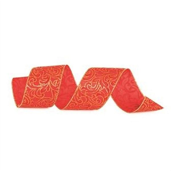 Fita Arabesco Vermelho e Ouro 6,3 cm x 9,14 mts (Fitas Natalinas) - 1 Un