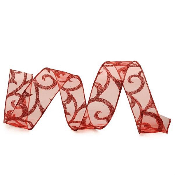 Fita Organza Vermelho com Glitter 6,3 cm x 9,14 mts (Fitas Natalinas) - 3 Un