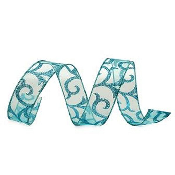 Fita Organza com Glitter Azul Claro 6,3 cm x 9,14 mts (Fitas Natalinas) - 3 Un