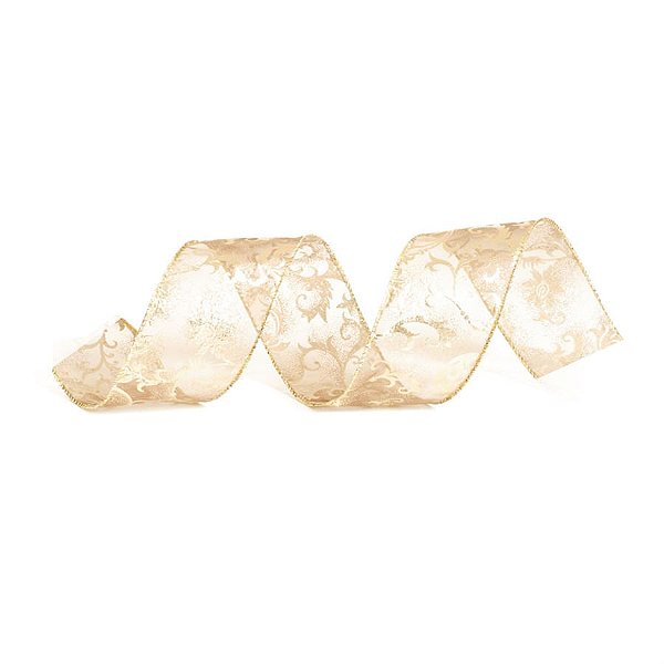Fita Voal com Flores Marfim 6,3 cm x 9,14 mts (Fitas Natalinas) - 3 Un