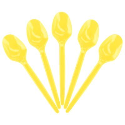 Colher Descartável para Sobremesa Amarelo - 50 Un
