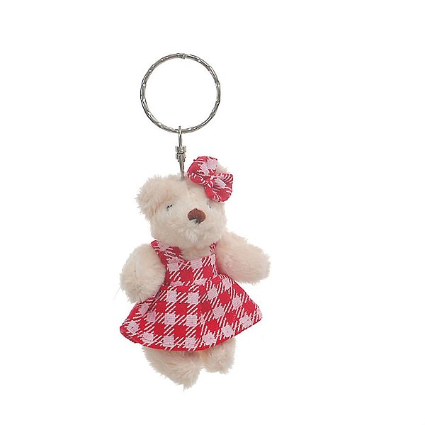 Chaveiro Ursa Xadrez Branco e Vermelho (Patchwork Vermelho) - 6 Un