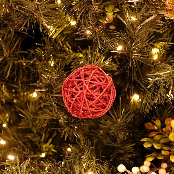 Bola de Natal Rattan Vermelho 6cm