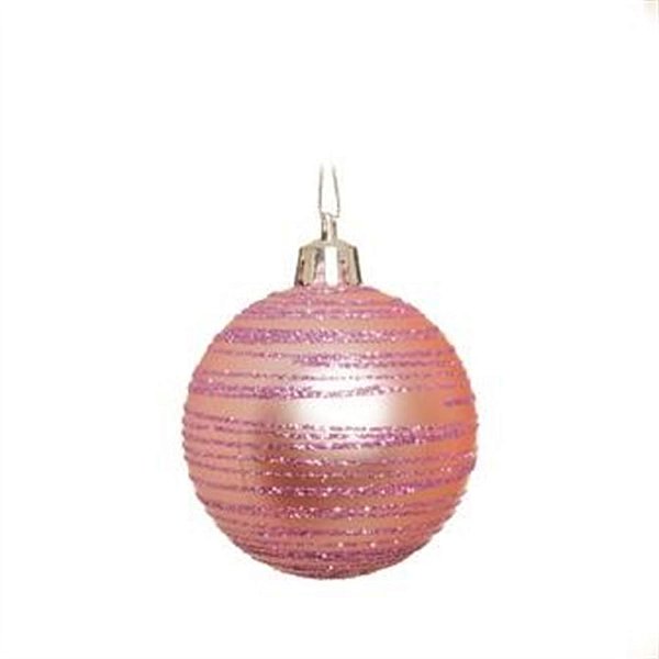 Bola com Listras e Glitter Rosa 6 cm
