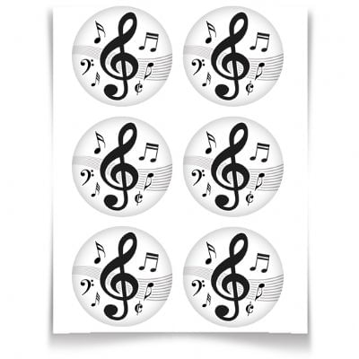 Adesivo Especial Redondo Notas Musicais - 12 Un