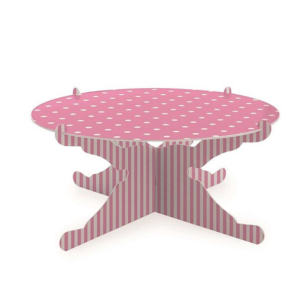 Suporte para Doces Cupcakes 1 Andar Poá Listra Rosa Bb 29,5x14,2