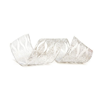 Fita de Natal Trabalhada Prata 6,3cm (Fita para Presente) - 1 Rolo