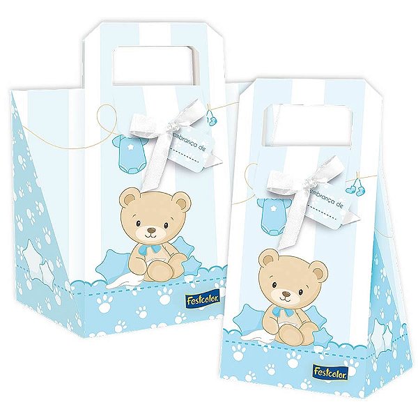 Baby Shower Ursinho Azul - Sacola Multiuso 08 Un