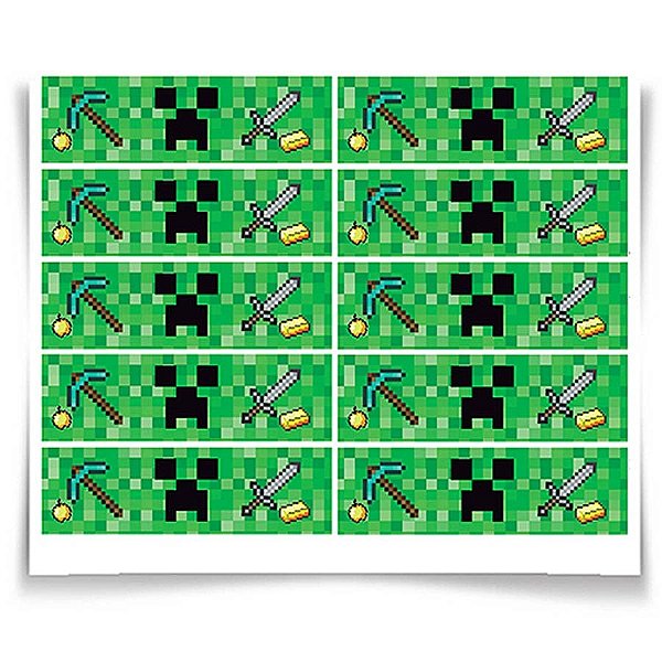 Adesivo Especial Retangular Minecraft CREEPER - 20 Un