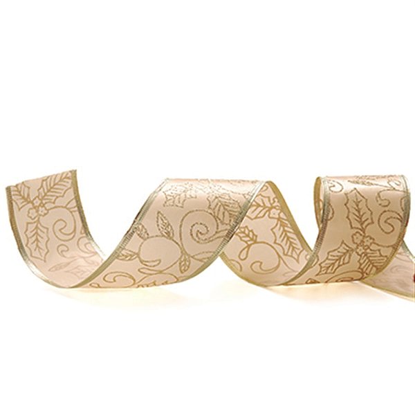Fita de Natal Azevinho Ouro 6,3cm (Fita para Presente) - 3 Un