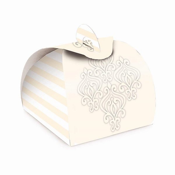 Caixa Bem Casado Valise Adamascado Marfim e Branco 6,5x6,5x5,5 - 24 Un