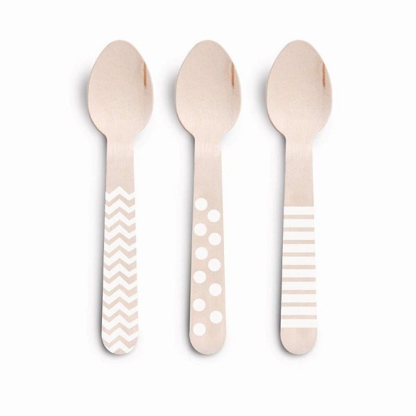 Talheres Decorativos Madeira Colher Branco com - 8 Un