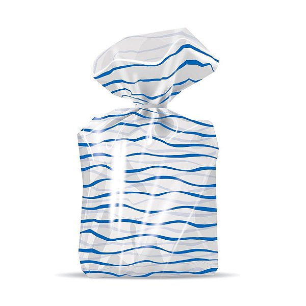 Saquinho Transparente Listrinhas Azul 10x15cm - 100 Un