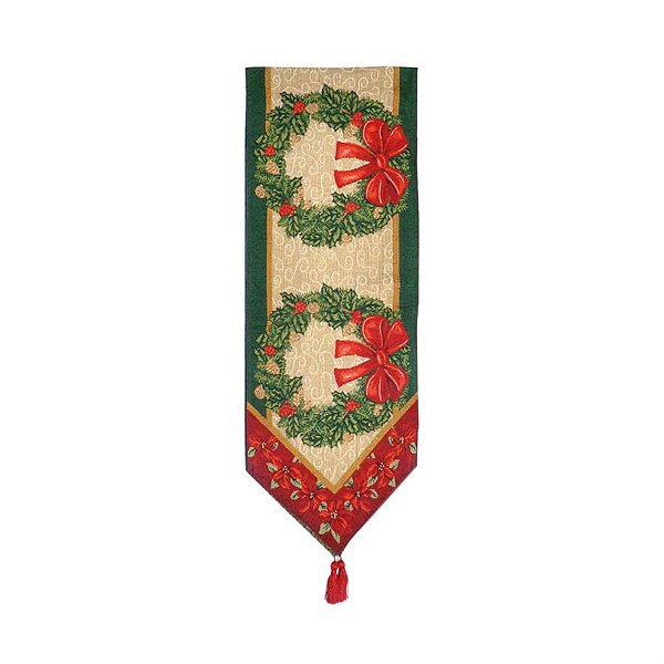 Caminho de Mesa Guirlanda Laço Verde 180X33cm (Living) - 1 Unidade