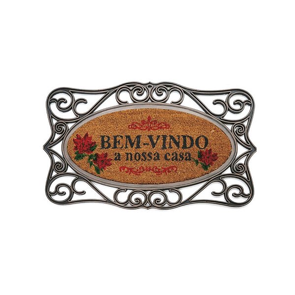 Capacho de Natal Bem Vindo com Flores Marfim (Capachos) - 1 Unidade
