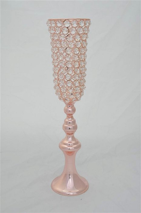 Castiçal Metal Rosê com Cristais de Vidro, 51 cm