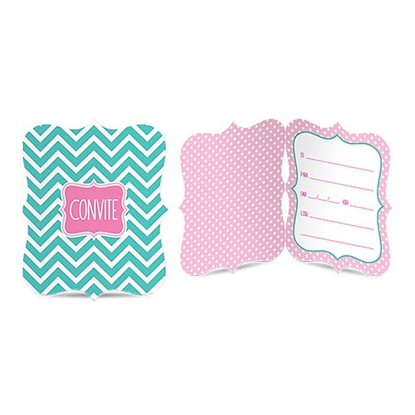 Convite Chevron Pink Turquesa 08 Un