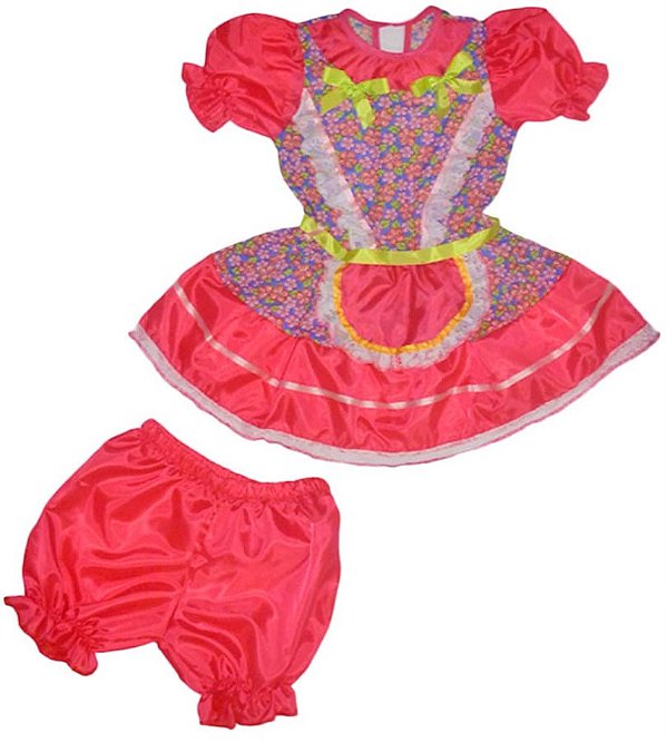 Fantasia Junina Vestido com Short - P - 1 a 2 anos