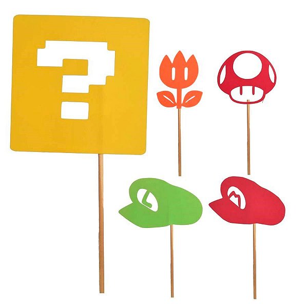 Festa Super Mário - Enfeite Decorativo no Palito Super Mario Bros M - 05 Un