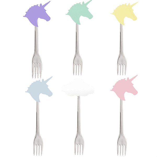 Festa Unicórnio - Garfo para Sobremesa com Aplique Unicórnio - 06 Un
