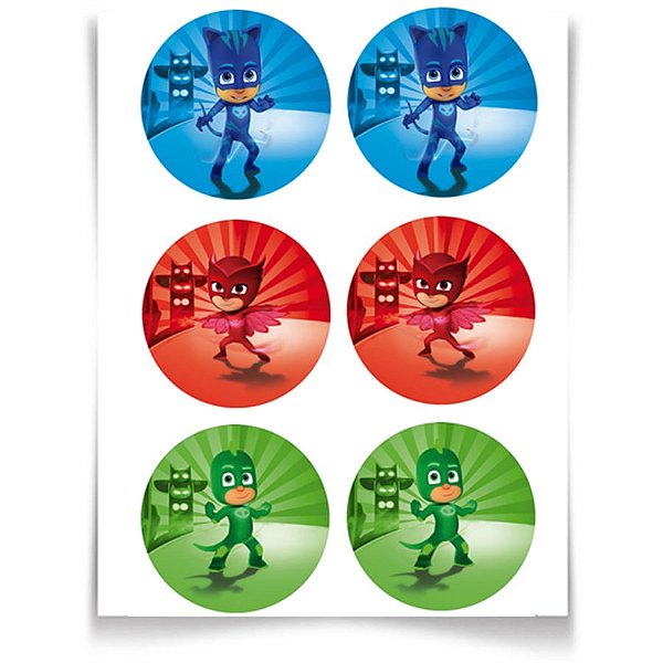 Festa PJ Masks - Adesivo Especial Redondo PJ Masks - 12 Un