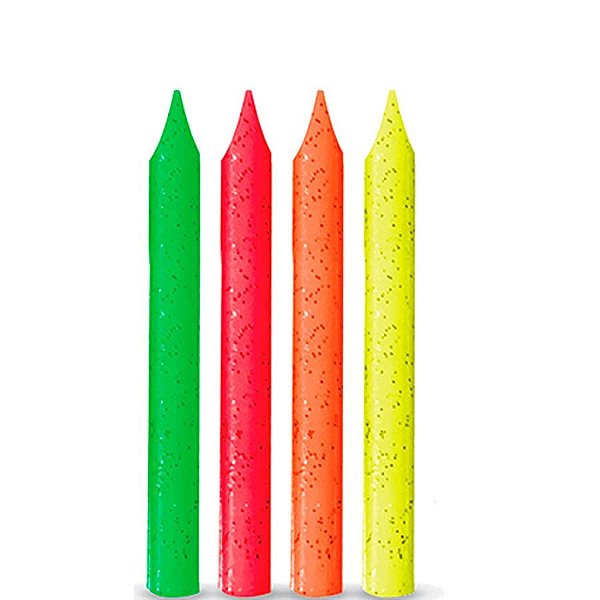 Vela Palito Neon Glitter - 12 Un