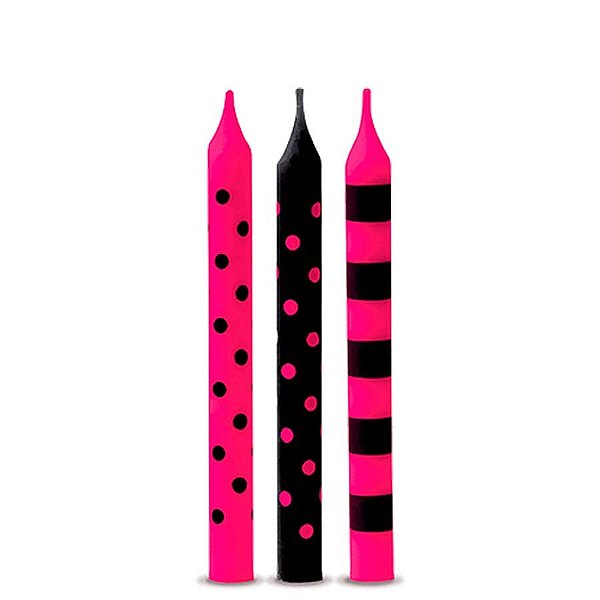Vela Palito Pink e Preto - 12 Un