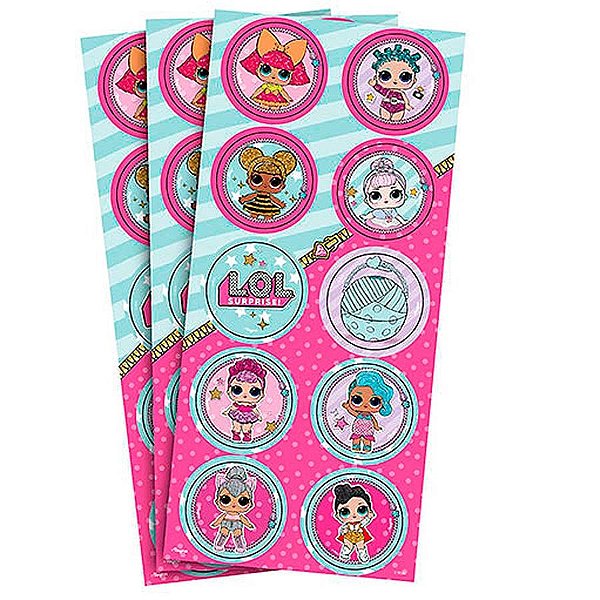 Festa LOL Surprise! - Adesivo Decorativo Redondo Boneca LOL Surprise - 03 cartelas