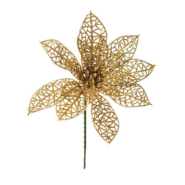 Poinsettia com Glitter Ouro (Flores Cabo Curto) - 1 Un
