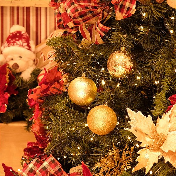 Bola de Natal Arabesco Brilho / Mate / Glitter Ouro 8cm - 6 Un