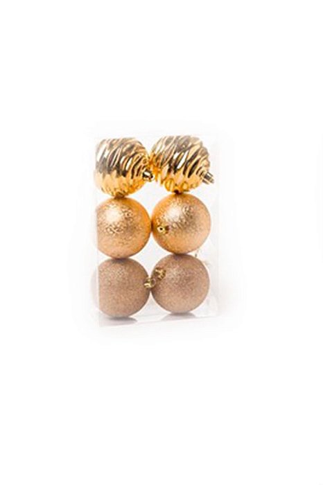 Bola de Natal com Glitter Texturizada Ondas Ouro 8cm (Bolas) - 6 Peças