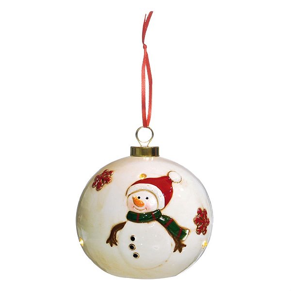 Iluminação de Natal - Bola com Boneco de Neve a Bateria Branco - 2 Un