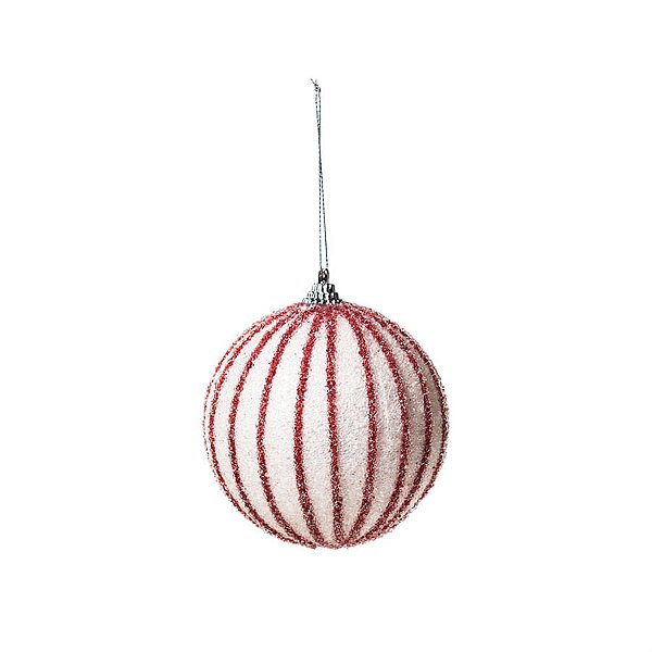 Bola de Natal Listras Branco e Vermelho 10cm - 4 Un