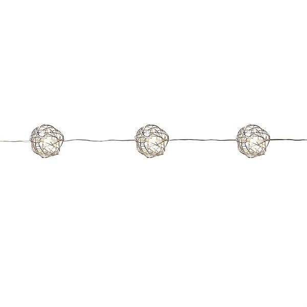 Pisca Pisca com 10 Leds Bola Rattan Branco Quente 1,30m 2 Pilha AA