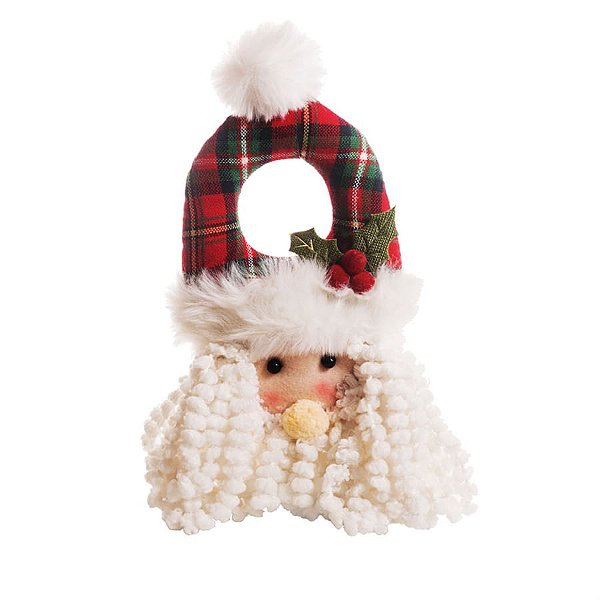 Enfeite Maçaneta Rosto Noel Xadrez Vermelho e Verde