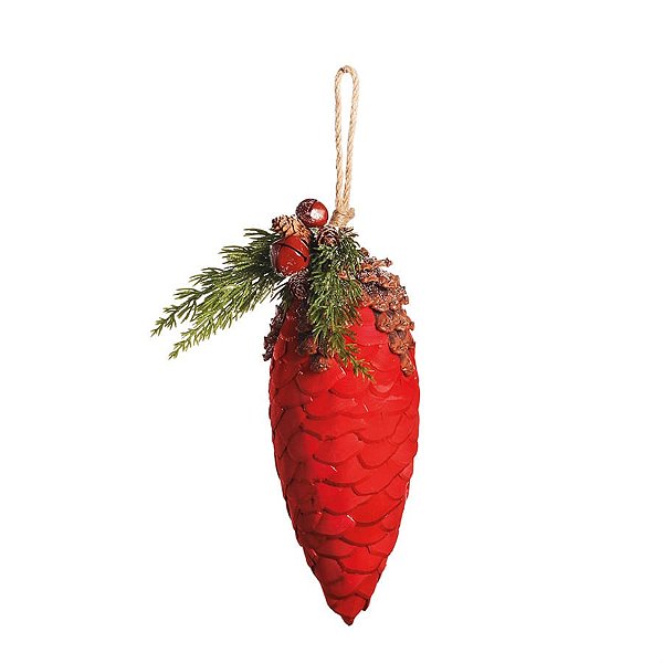 Enfeite para Pendurar com Pinha Oval Vermelho e Marrom 30cm (Chalé) - 2 Un