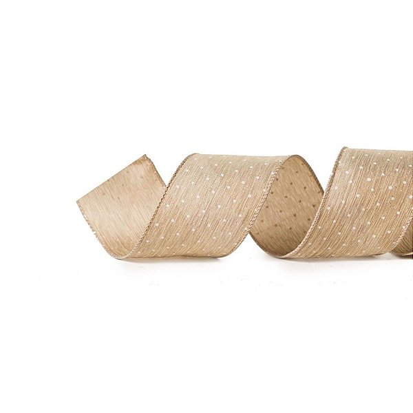 Fita de Natal Juta com Poá Natural e Branco 6,3cm - 1 Un
