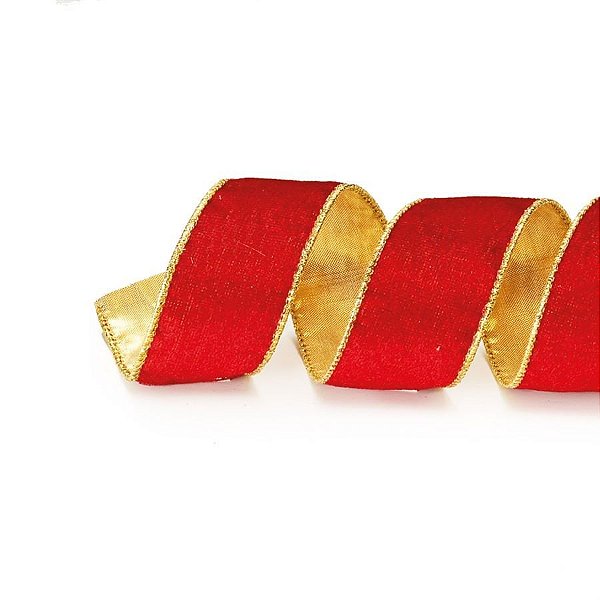 Fita de Natal Vermelho e Ouro 3,8cm (Fita para Presente) - 1 Un