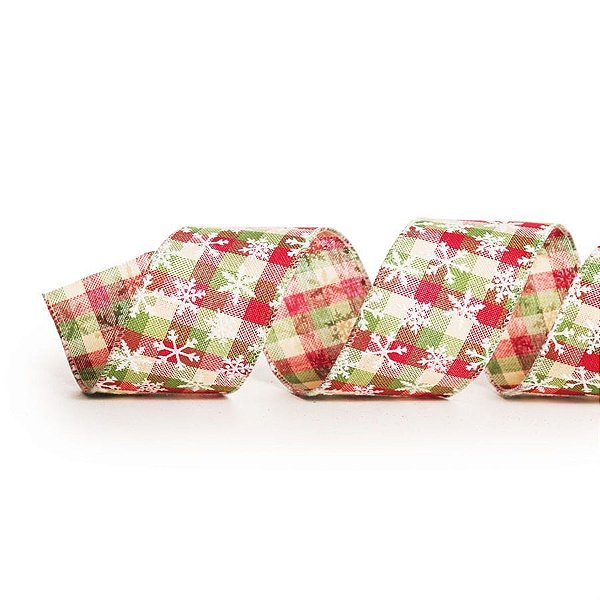 Fita de Natal Xadrez Floco de Neve Colorido 3,8cm (Fita para Presente) - 1 Un