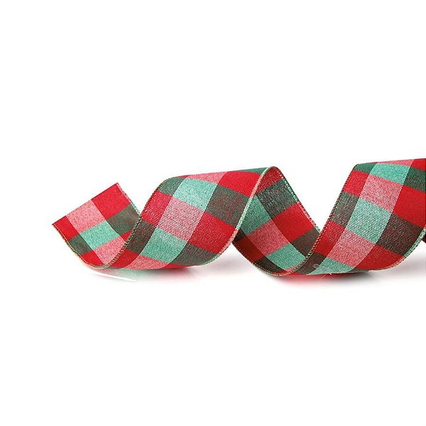 Fita de Natal Xadrez Verde e Vermelho 6,3cm (Fita para Presente) - 1 Unidade