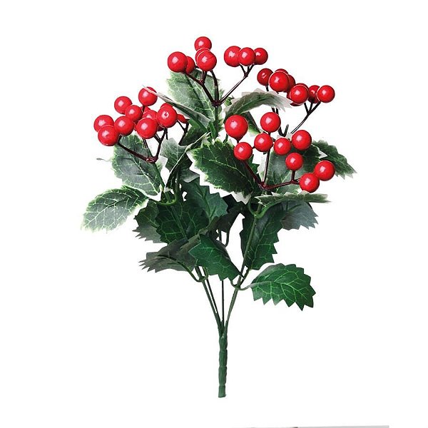 Galho Azevinho com Frutas Verde e Vermelho - 1 Un