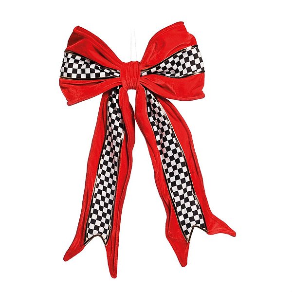 Laço Decorativo com Faixa Xadrez Vermelho