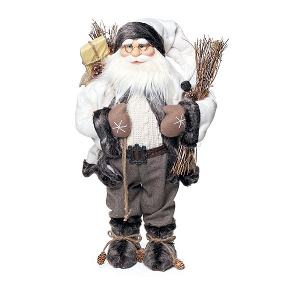 Boneco de Papai Noel Carregando Saco Presentes Branco e Marrom de 63cm