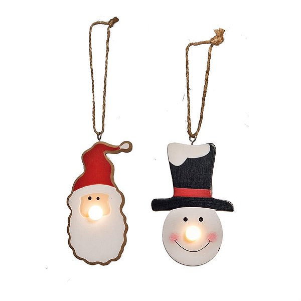 Noel e Boneco de Neve com Nariz de Led Vermelho e Branco (Wood Mood)