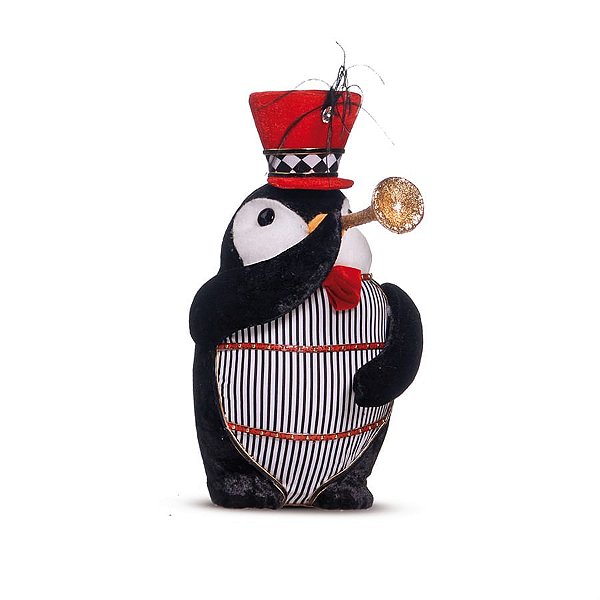 Pinguim Listrado Trompente em Uma Mão Vermelho