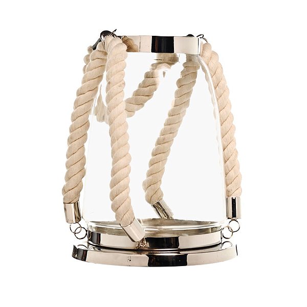 Porta Vela com Base e Borda Superior em Metal com Alça de Sisal Tamanho G