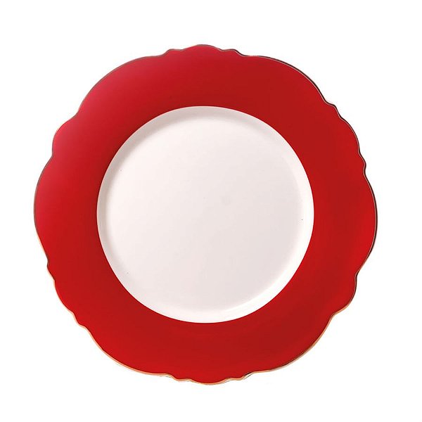 Prato de Sobremesa com Borda Lisa Vermelho e Branca - 2 Un
