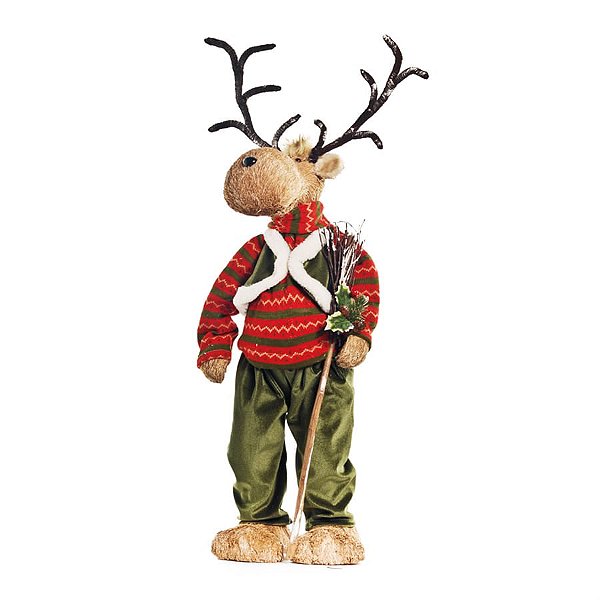 Rena de Natal Crespinha em Pé com Calça Vermelho e Verde Bandeira 90cm