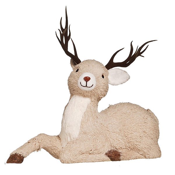 Rena de Natal Deitada Decorativo Rústico Cinza 40cm